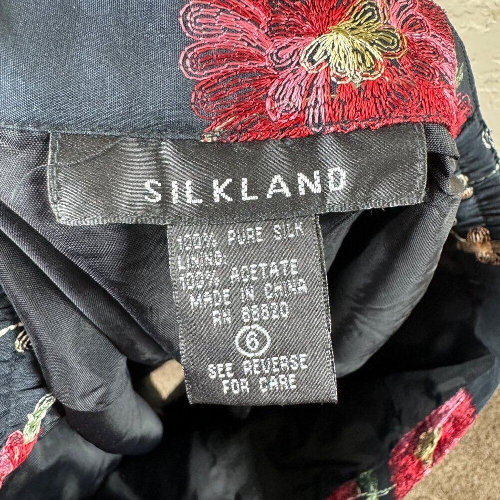 Silkland Vintage Floral Embroidered Silk Lined Pants Women's 6 Black Colorful - Picture 9 of 11